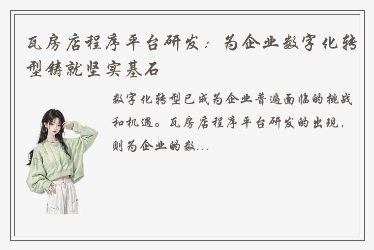 瓦房店程序平台研发：为企业数字化转型铸就坚实基石