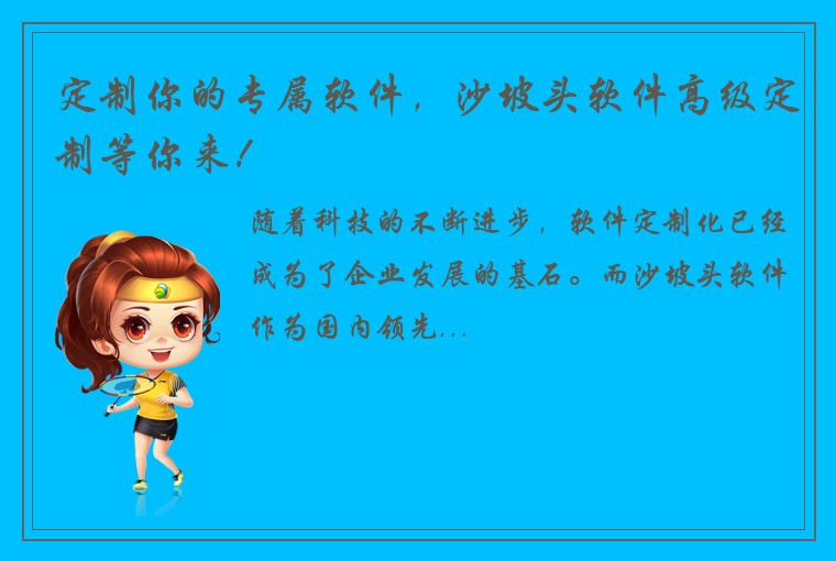 定制你的专属软件，沙坡头软件高级定制等你来！