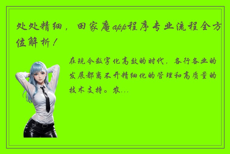 处处精细，田家庵app程序专业流程全方位解析！