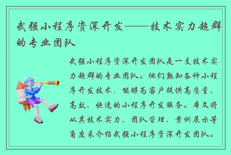 武强小程序资深开发——技术实力超群的专业团队