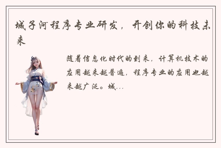 城子河程序专业研发，开创你的科技未来
