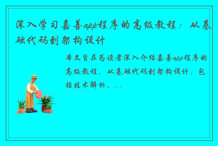 深入学习嘉善app程序的高级教程：从基础代码到架构设计