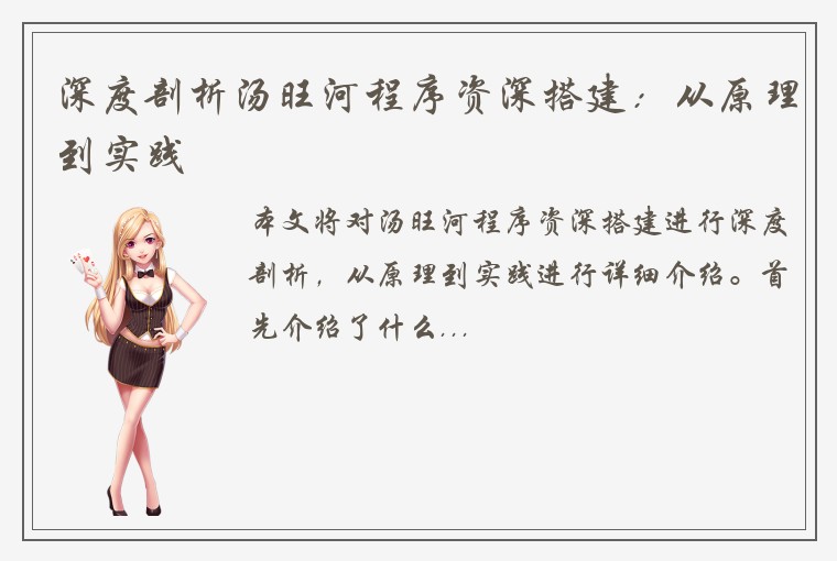 深度剖析汤旺河程序资深搭建：从原理到实践