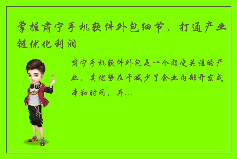 掌握肃宁手机软件外包细节,打通产业链优化利润