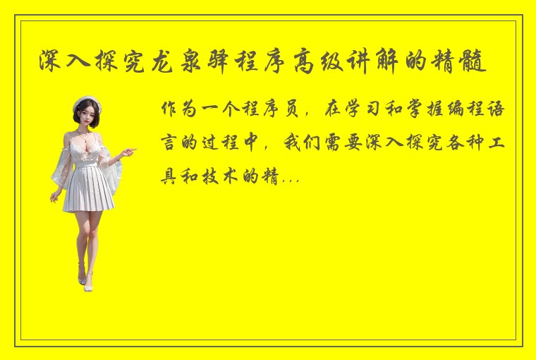 深入探究龙泉驿程序高级讲解的精髓