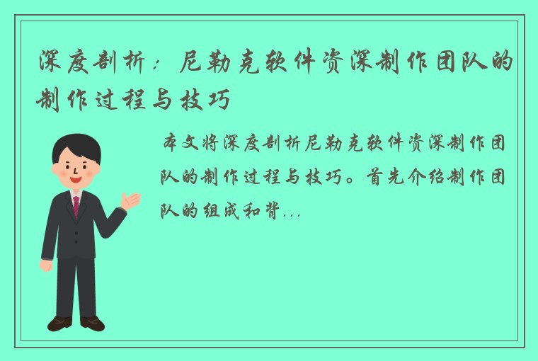 深度剖析：尼勒克软件资深制作团队的制作过程与技巧