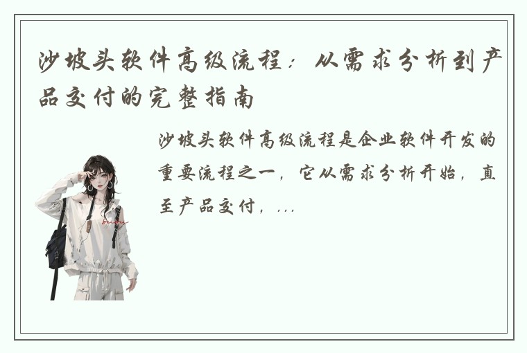 沙坡头软件高级流程:从需求分析到产品交付的完整指南