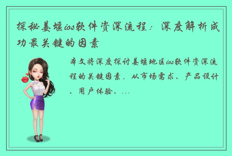探秘姜堰ios软件资深流程：深度解析成功最关键的因素