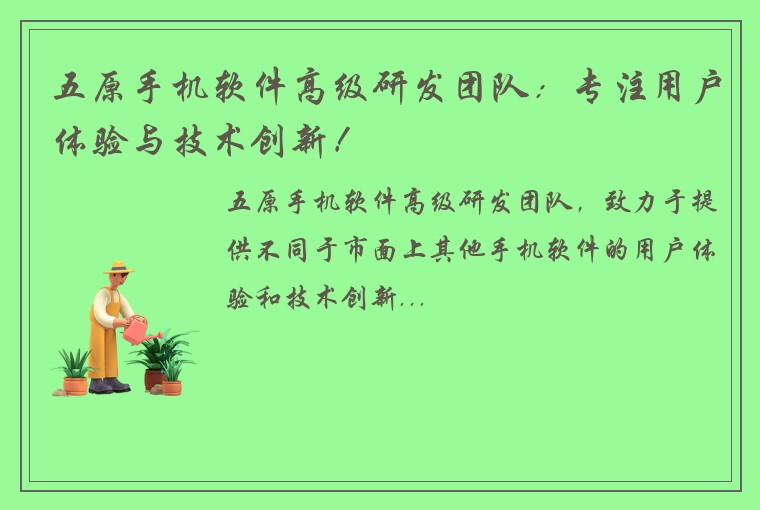 五原手机软件高级研发团队：专注用户体验与技术创新！
