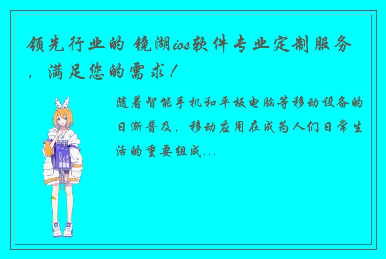 领先行业的 镜湖ios软件专业定制服务，满足您的需求！