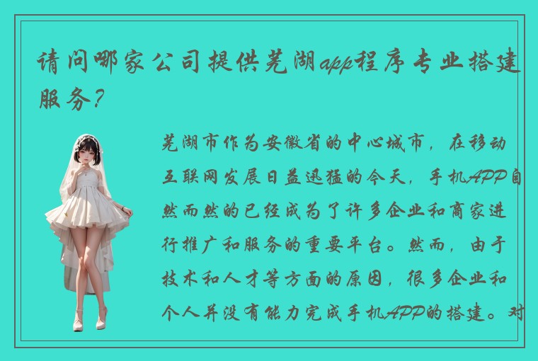 请问哪家公司提供芜湖app程序专业搭建服务？