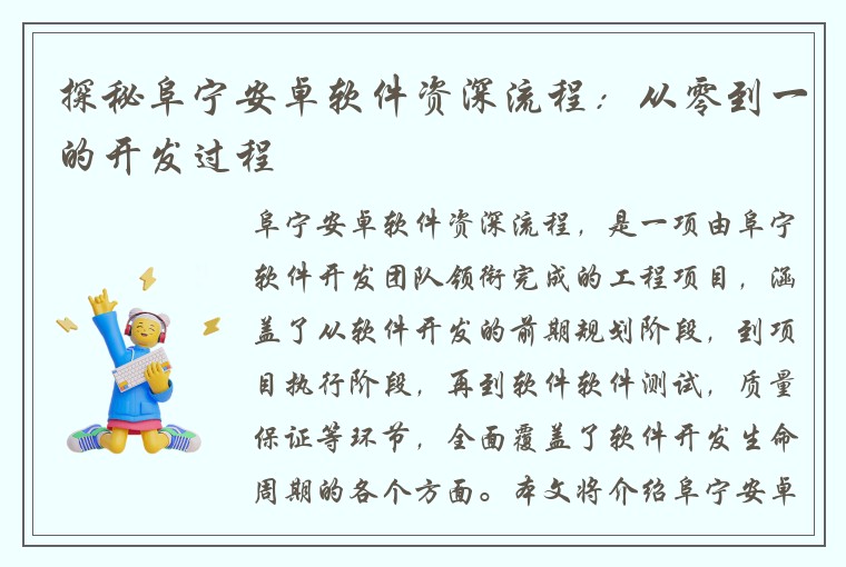 探秘阜宁安卓软件资深流程：从零到一的开发过程