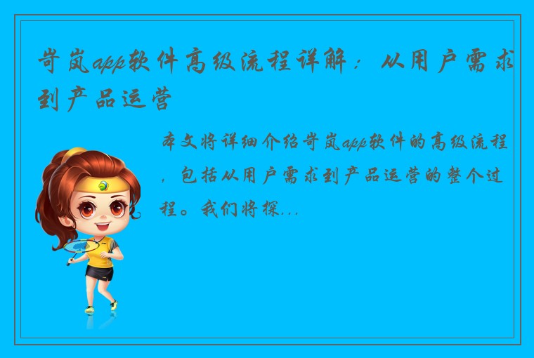 岢岚app软件高级流程详解：从用户需求到产品运营