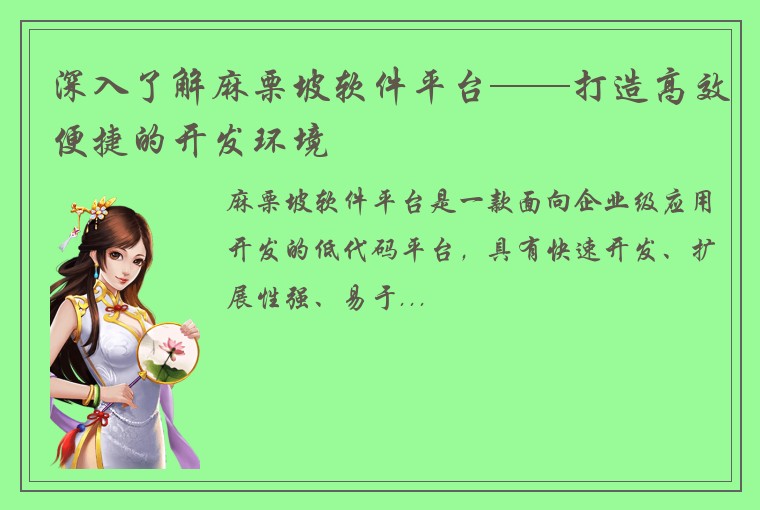 深入了解麻栗坡软件平台——打造高效便捷的开发环境