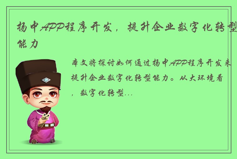 扬中APP程序开发,提升企业数字化转型能力